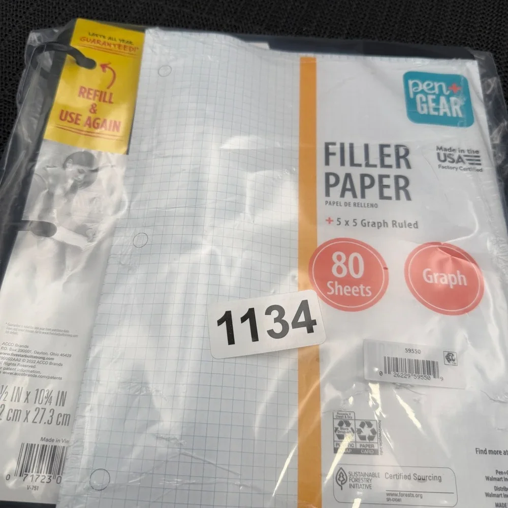 Five Star Refillable Graph Ruled Notebook Black & Pen+Gear Filler Paper Bundle